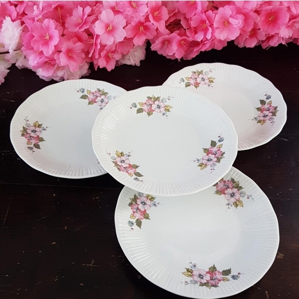 Walbrzych Poland Porcelain Pink Floral Salad Plates (Set of 4)